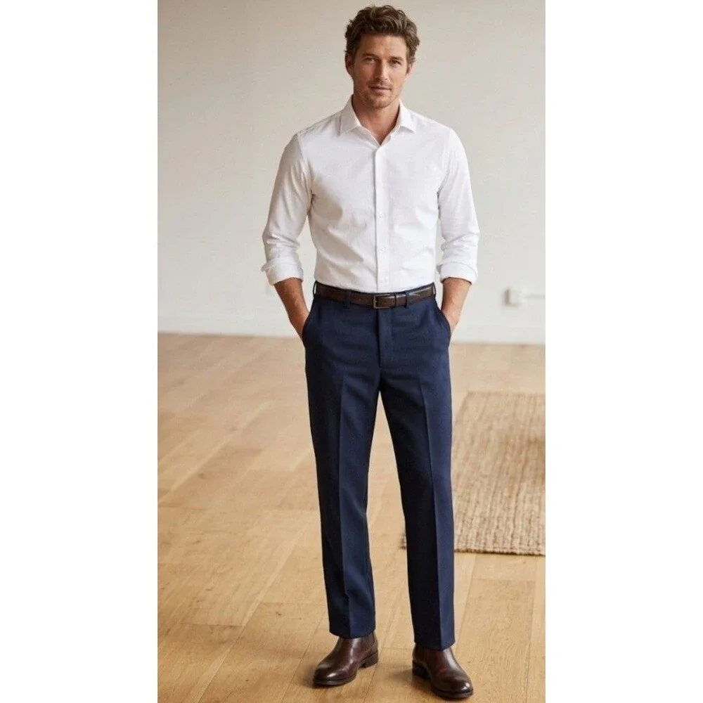VNTG 70s Levis Action Slacks Mens Navy Blue Straight Leg Dress Pants 36 x 30 USA